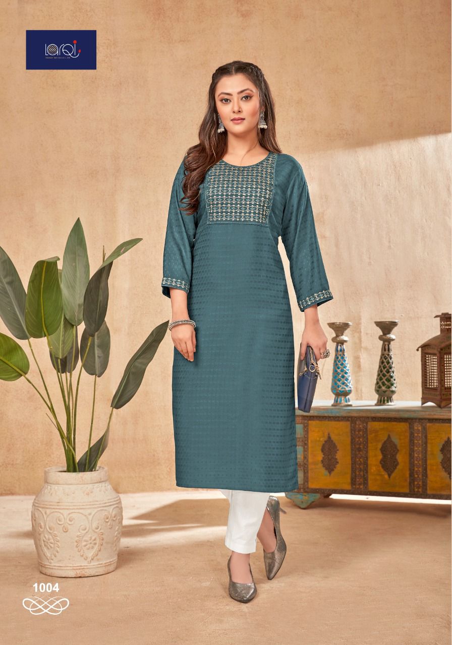 Larqi Oreo Chocolate 1 Rayon Fancy Wear Embroidery Kurti Collection